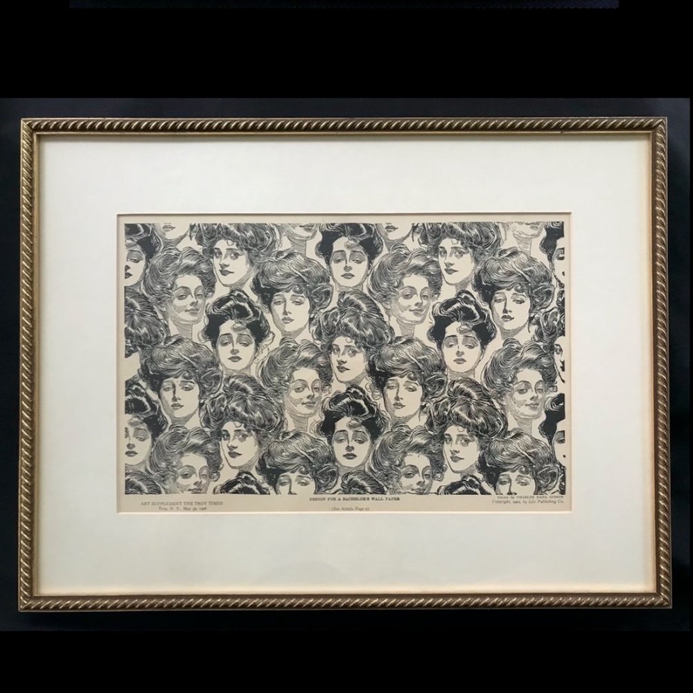 BACHELOR'S WALL PAPER by Charles Dana Gibson circa 1906 print, framed